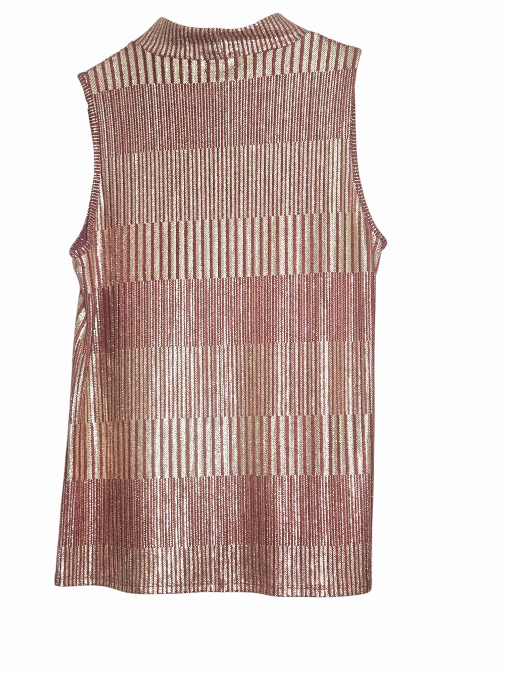 Vintage Espresso Metallic Knit Mock Neck Sleeveless Top Burgundy Gold Size Large - Picture 3 of 7